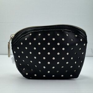 Jones New York Signature Black Polka Dot Faux Leather Makeup Cosmetic Pouch Bag